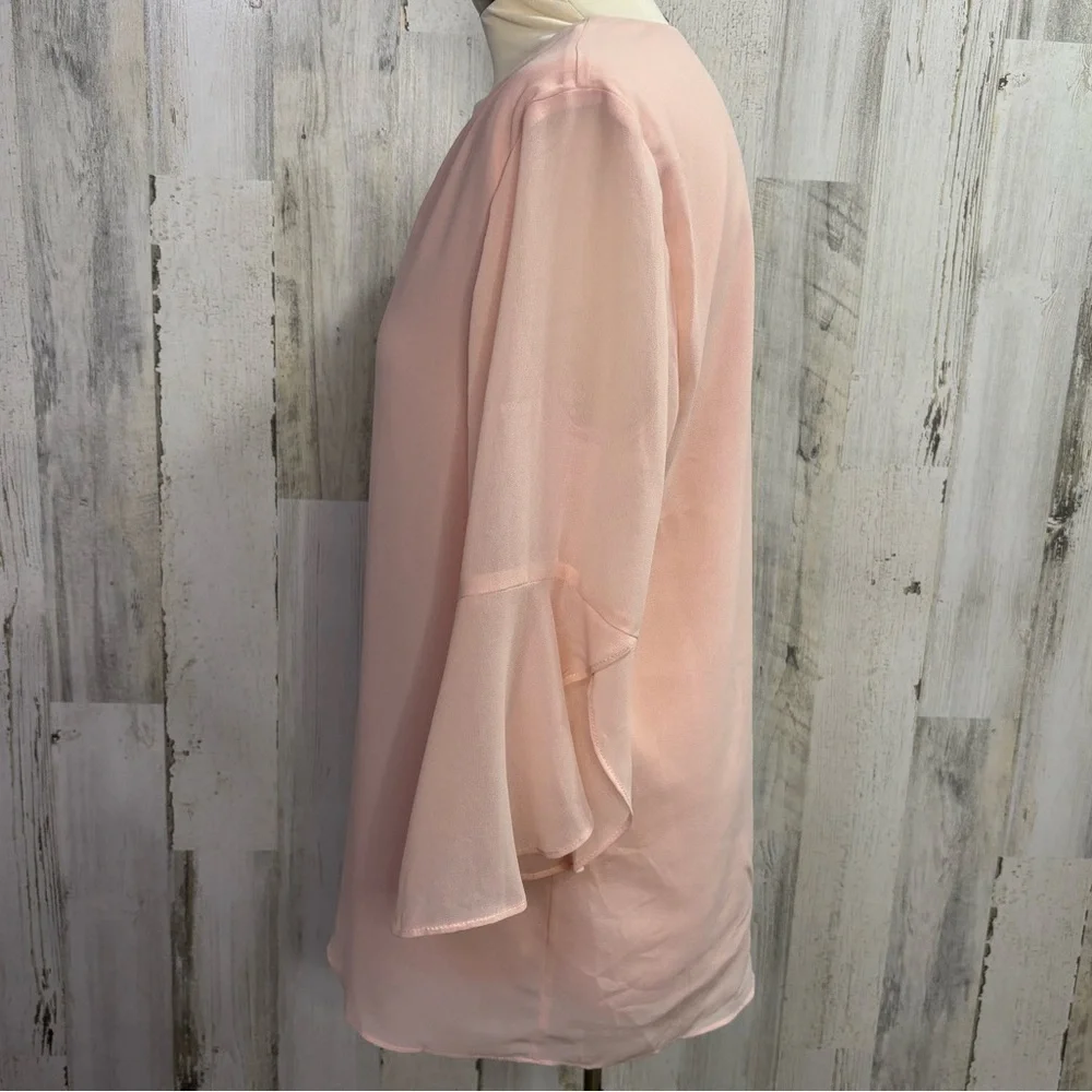Calvin Klein Pale Pink Chiffon‎ V-Neck Bell Sleeve Blouse